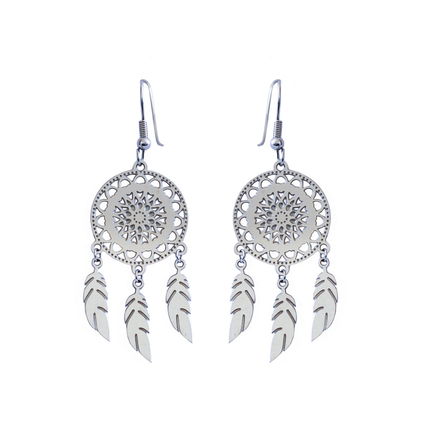 Aretes de Acero Plateado Atrapasueños