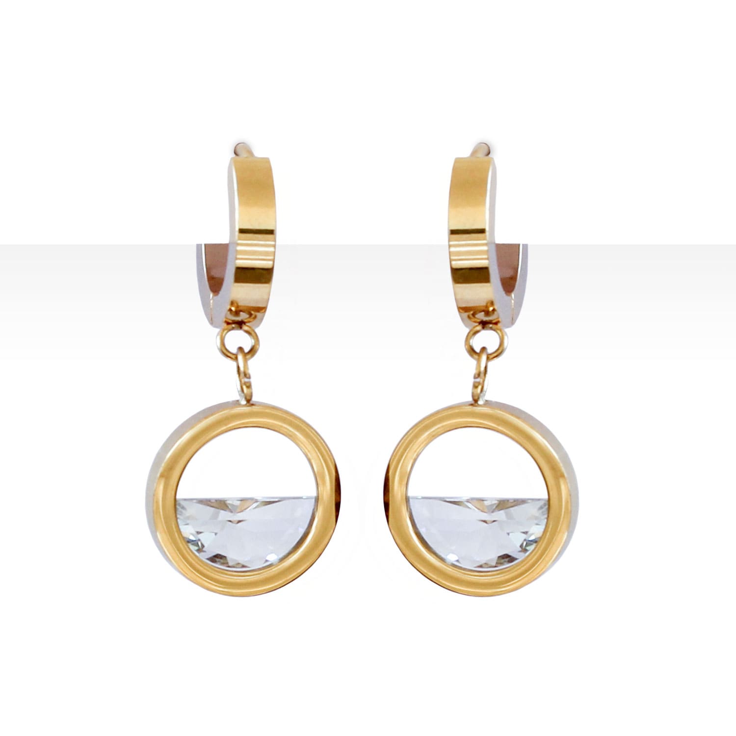 Aretes de Acero Dorado con Cristal