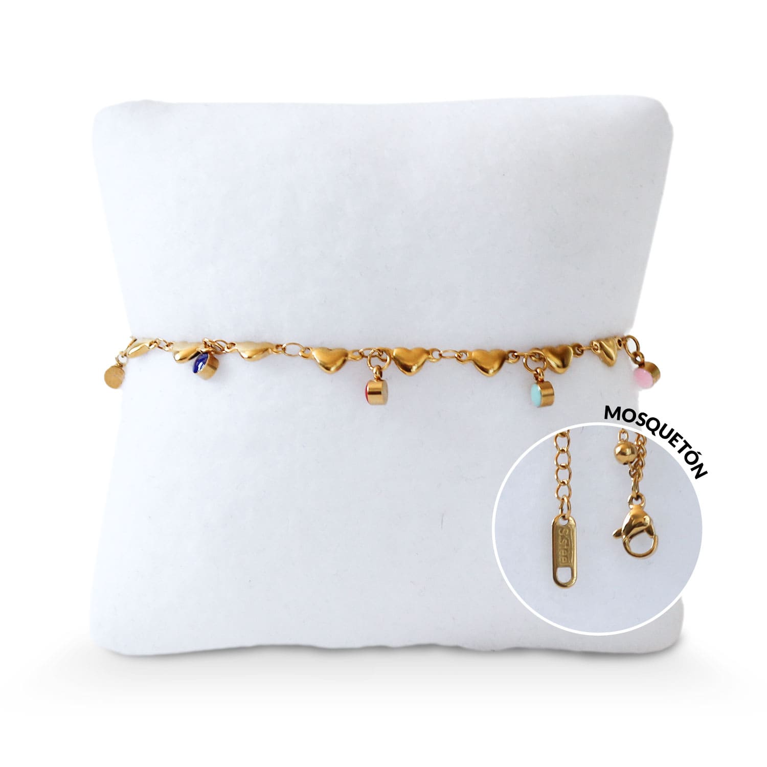 Tobillera Acero Dorado con Corazones