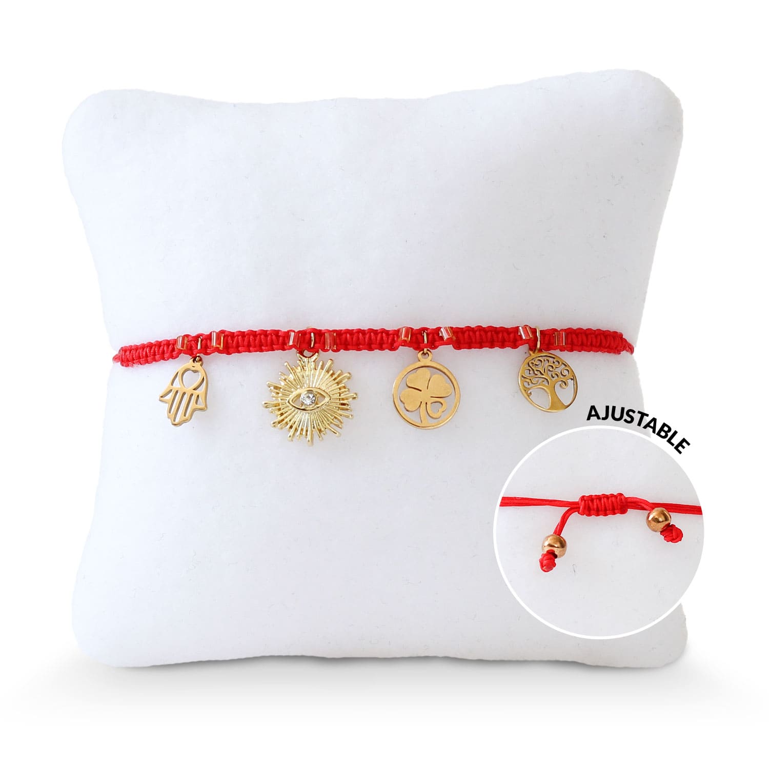 Pulsera Roja de Cuatro Amuletos